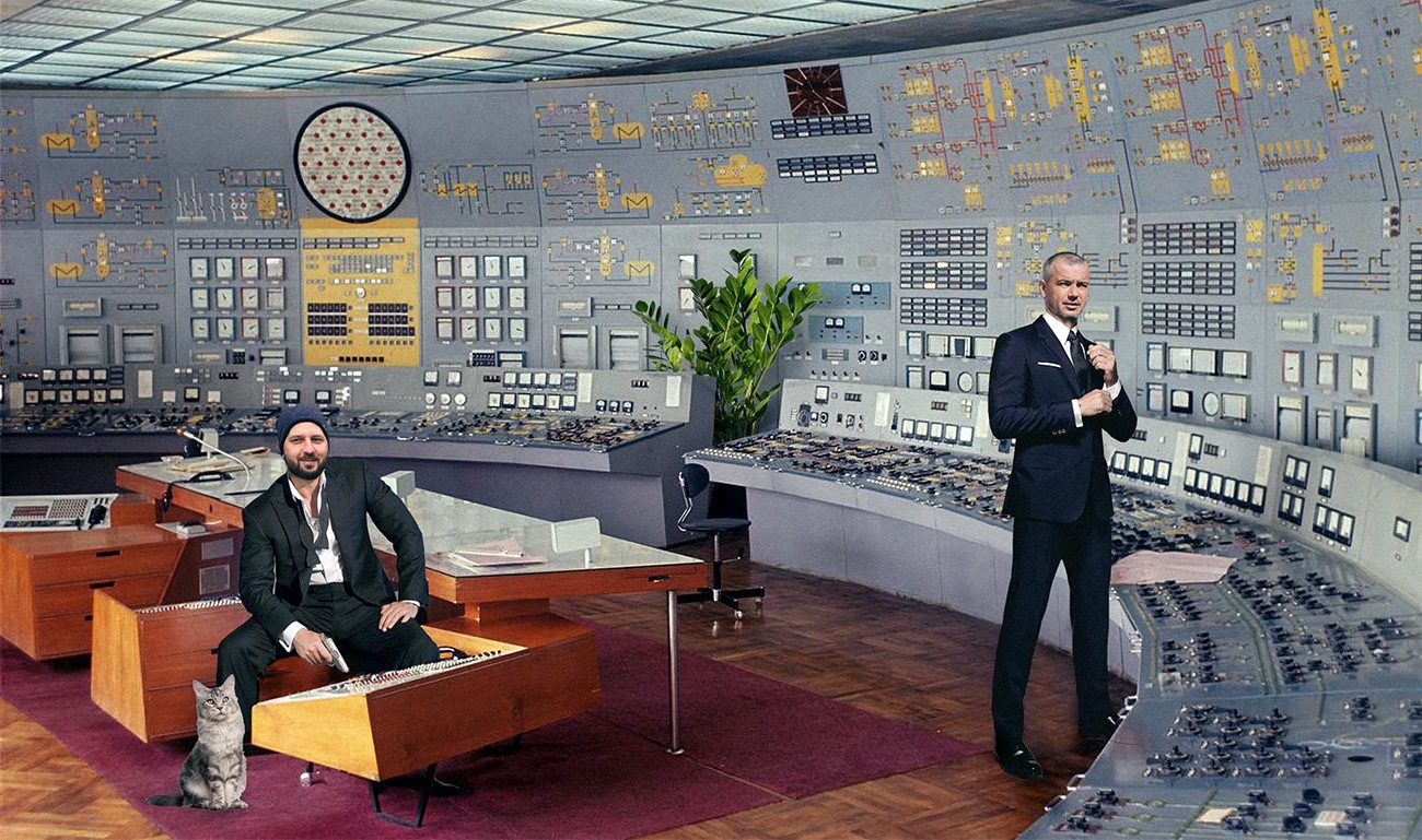 Illustration showing digitally manipulated team members images in a real, retro setting 